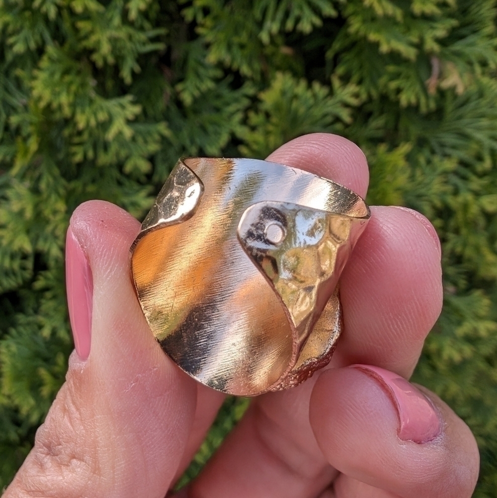 Artisan Handmade In Morocco Adjustable Pink Geode Wide Band Gold Ring Size 9.25 - Picture 6 of 9